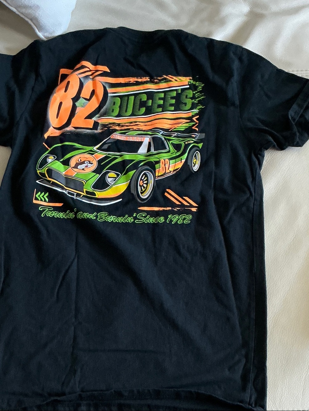 Buc-ee's Black Tee with Neon Green Logo